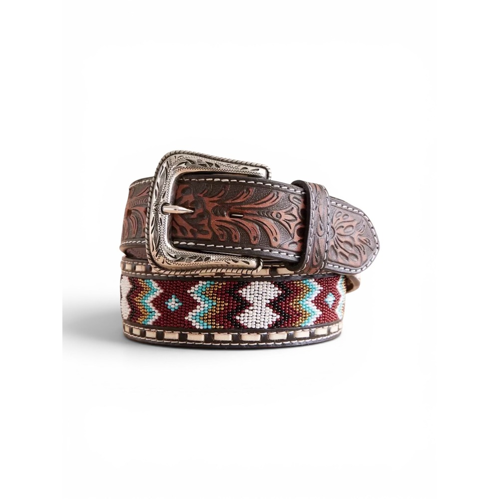 New Ariat Aztec‎ Bead Leather Belt Basketweave Belt A1040402 Mens Sz 42 Cowboy